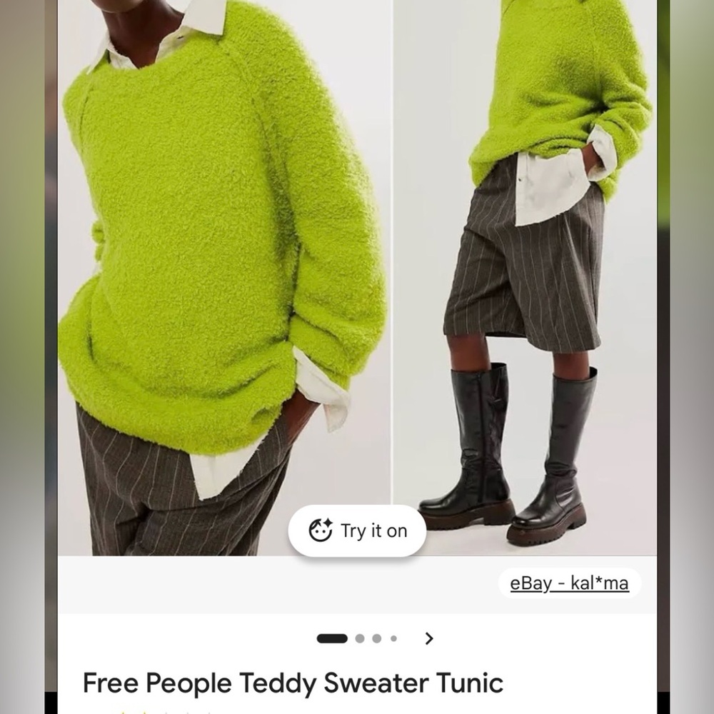 FREE PEOPLE Teddy Sweater Tunic Oversized Lime Green Fuzzy 
NEW $168 original